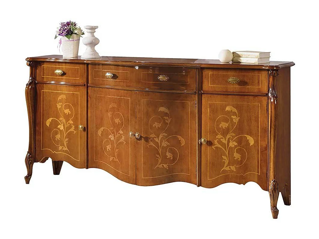 Barockes Sideboard in Nussbaumfarben floralen Intarsien