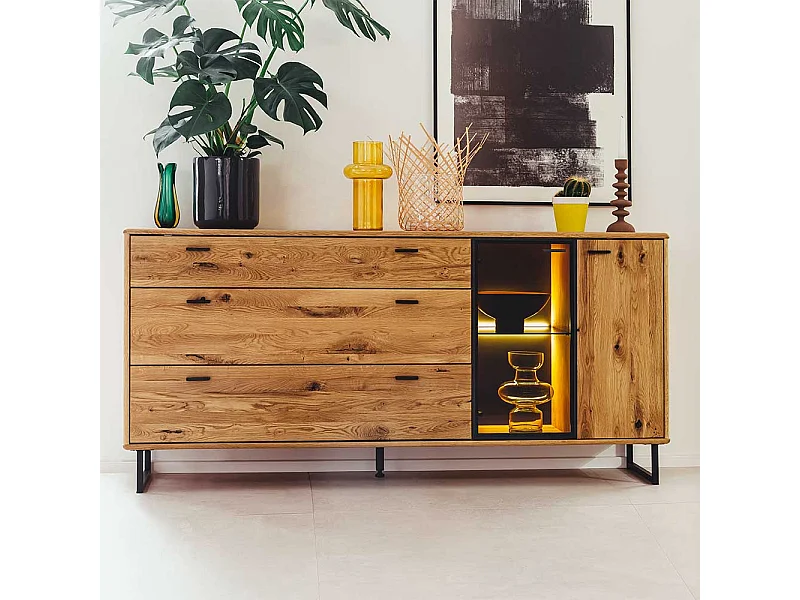 Hochwertiges Sideboard in Wildeichefarben und Anthrazit Glastür