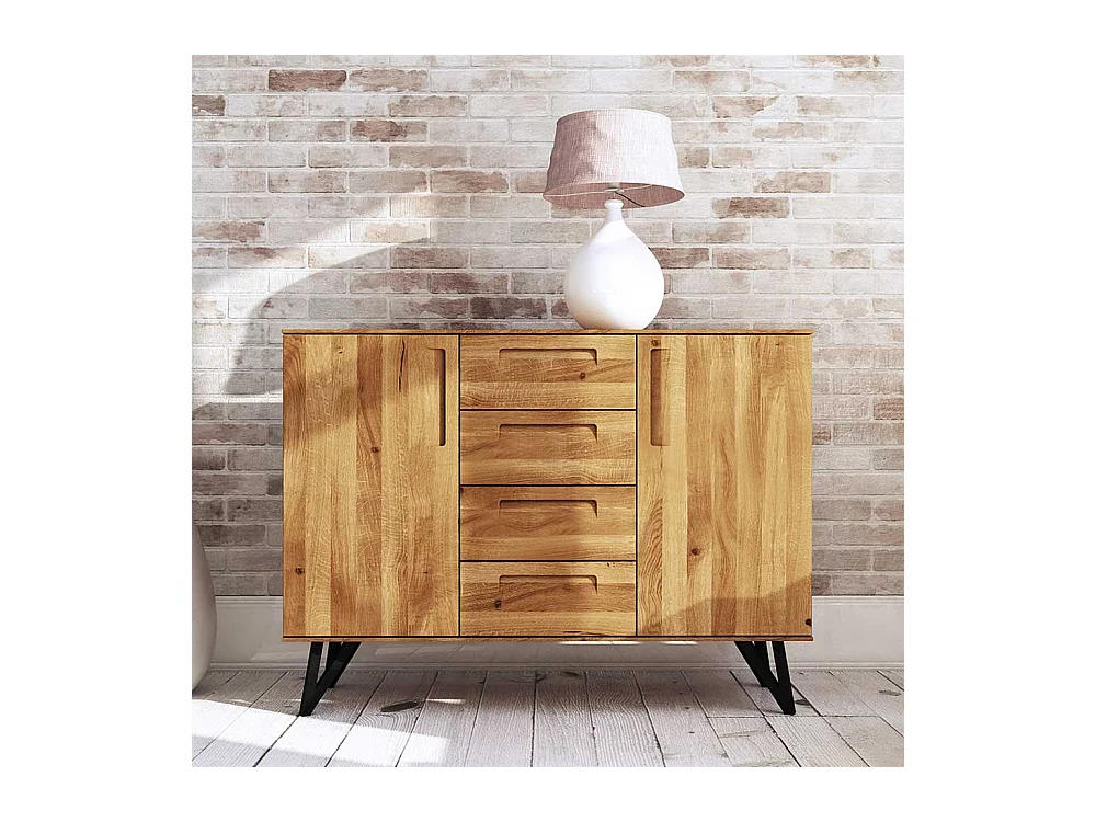 Esszimmersideboard aus Wildeiche Massivholz und Stahl 100 cm hoch