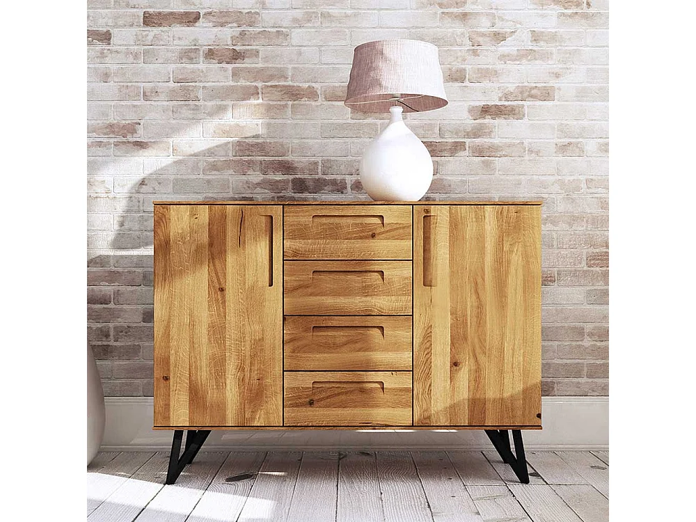 Esszimmersideboard aus Wildeiche Massivholz und Stahl 100 cm hoch