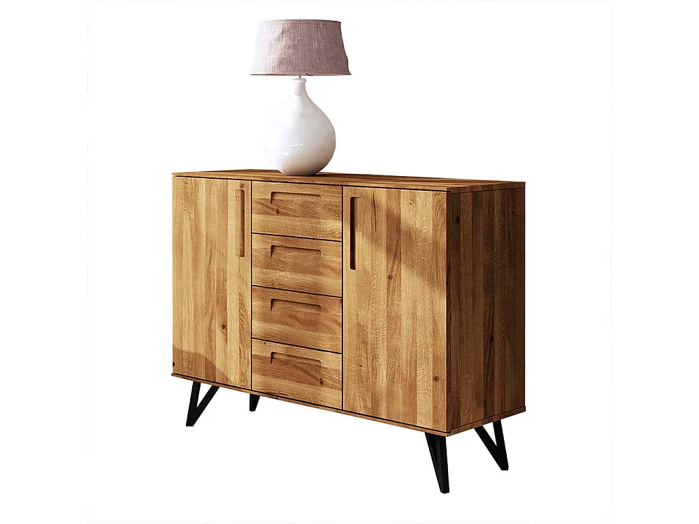 Esszimmersideboard aus Wildeiche Massivholz und Stahl 100 cm hoch