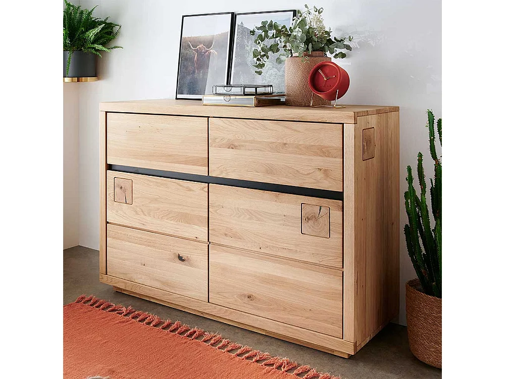 Sideboard aus Wildeiche Massivholz zwei Schubladen und Türen