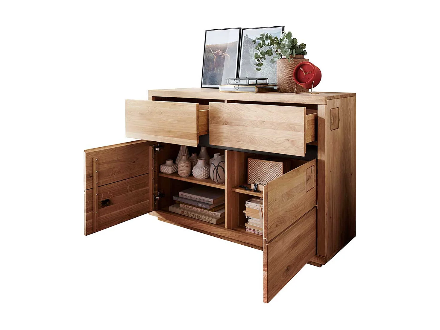 Sideboard aus Wildeiche Massivholz zwei Schubladen und Türen