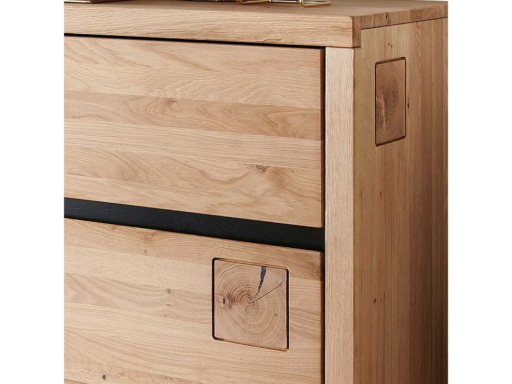 Sideboard aus Wildeiche Massivholz zwei Schubladen und Türen
