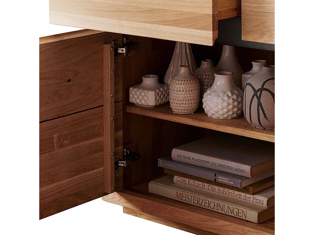 Sideboard aus Wildeiche Massivholz zwei Schubladen und Türen