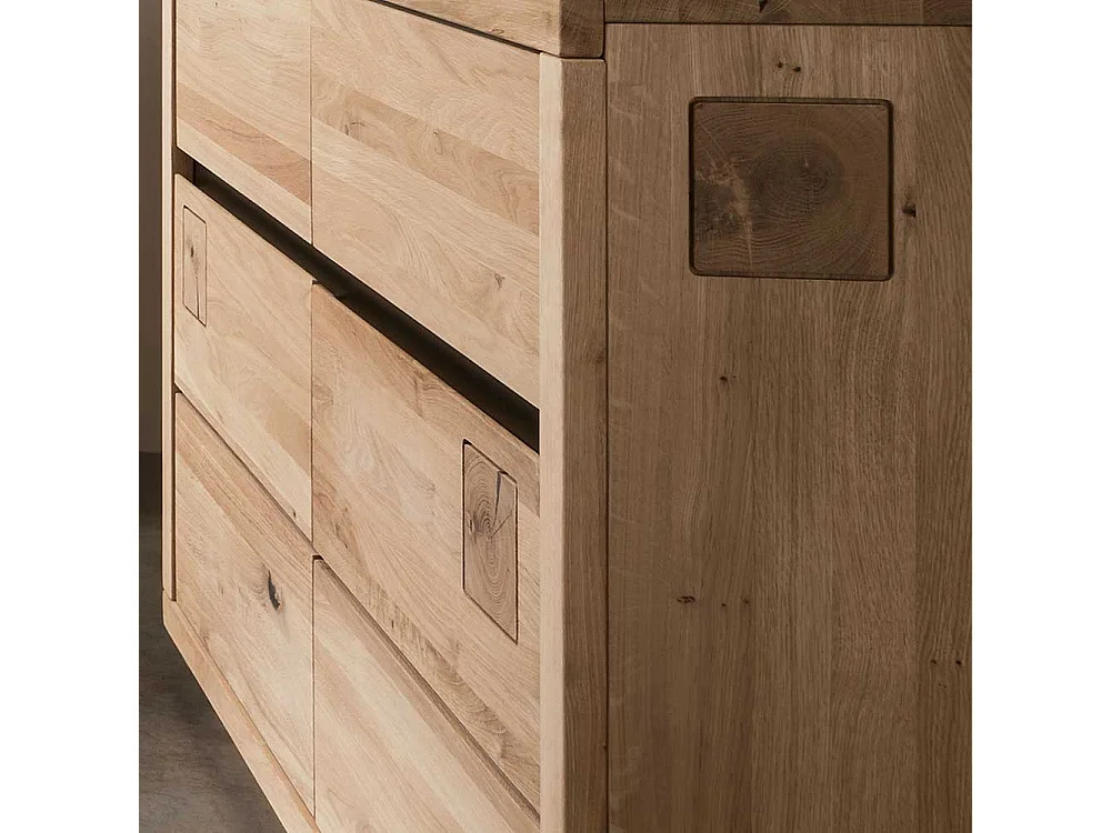 Sideboard aus Wildeiche Massivholz zwei Schubladen und Türen