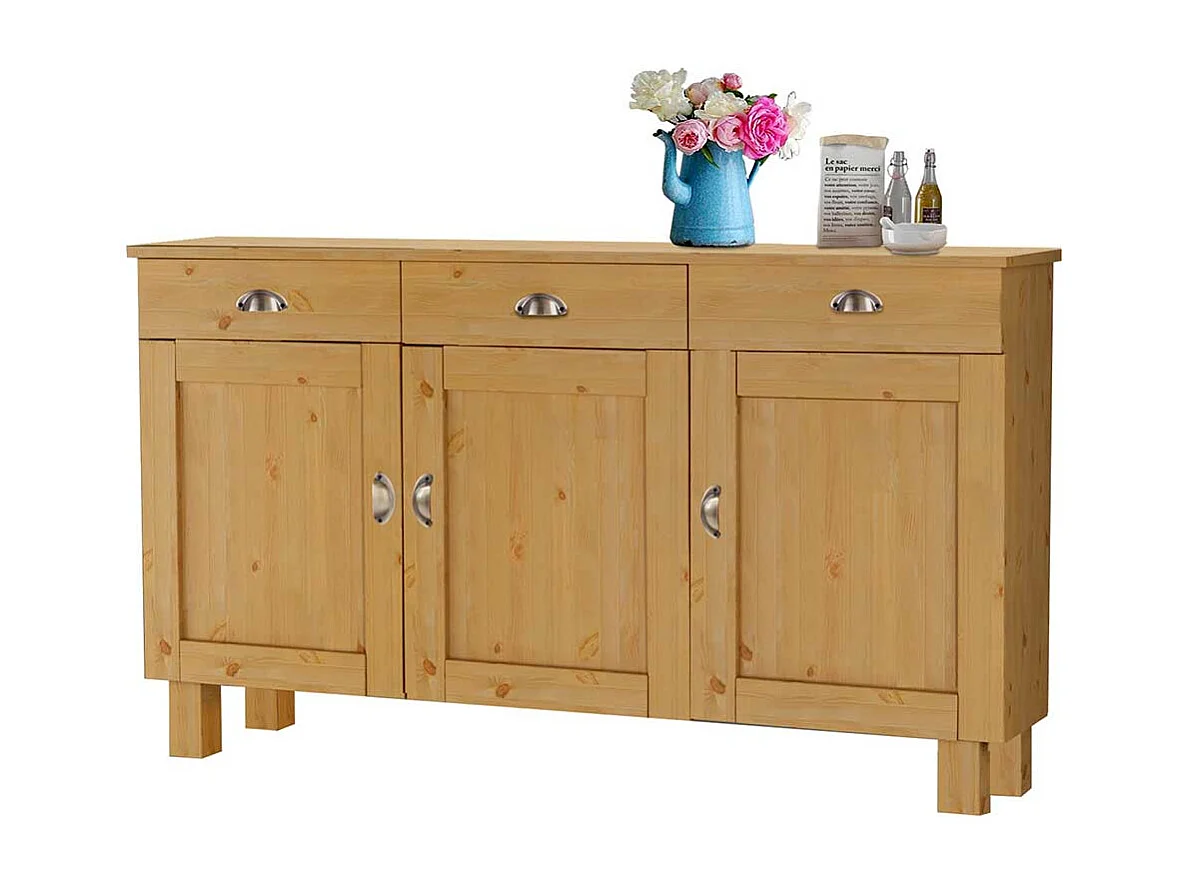 Kiefer massiv Sideboard im Landhausstil drei Schubladen und Türen