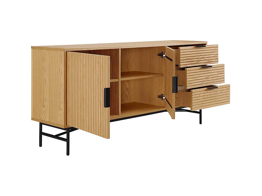 Skandi Stil Sidebord in Eichefarben und Schwarz 3 Schubladen und 2 Türen