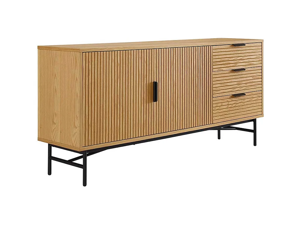 Skandi Stil Sidebord in Eichefarben und Schwarz 3 Schubladen und 2 Türen