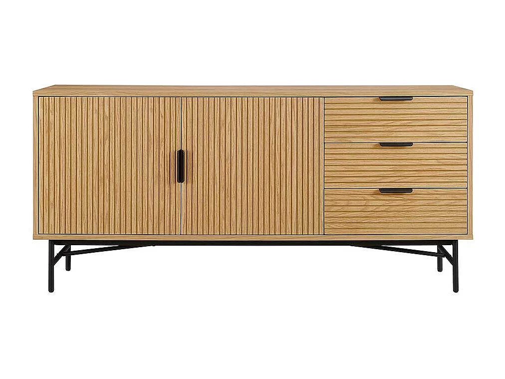 Skandi Stil Sidebord in Eichefarben und Schwarz 3 Schubladen und 2 Türen