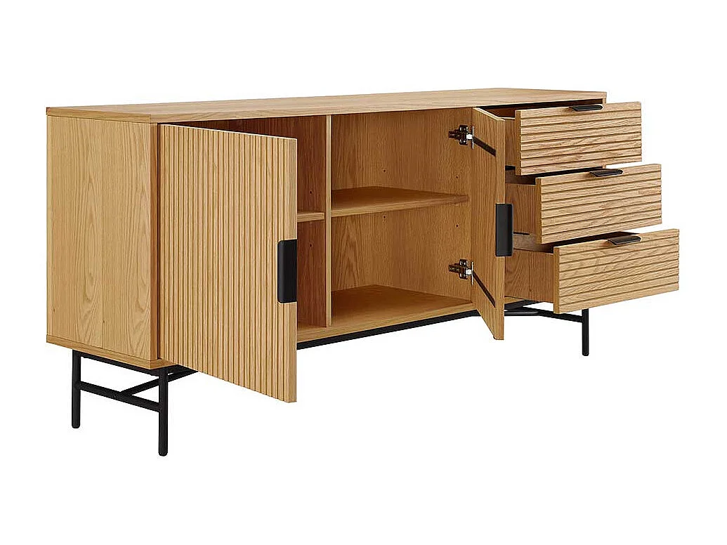 Skandi Stil Sidebord in Eichefarben und Schwarz 3 Schubladen und 2 Türen