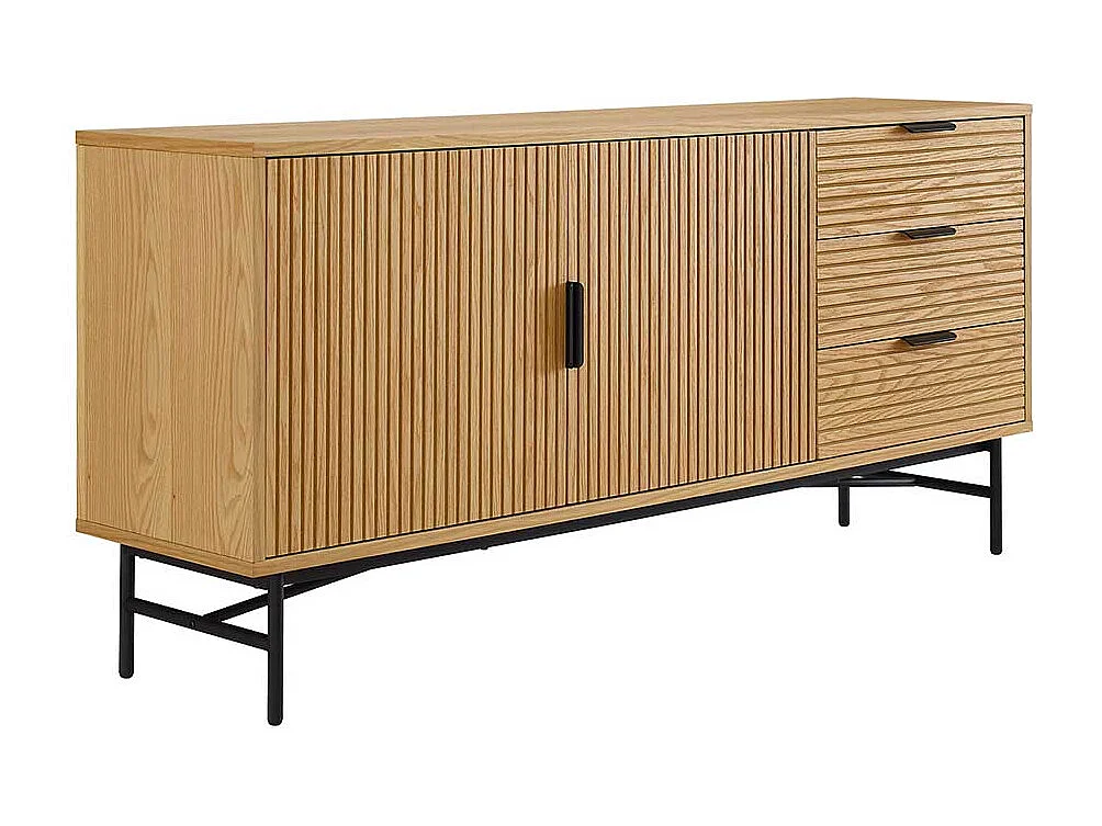 Skandi Stil Sidebord in Eichefarben und Schwarz 3 Schubladen und 2 Türen