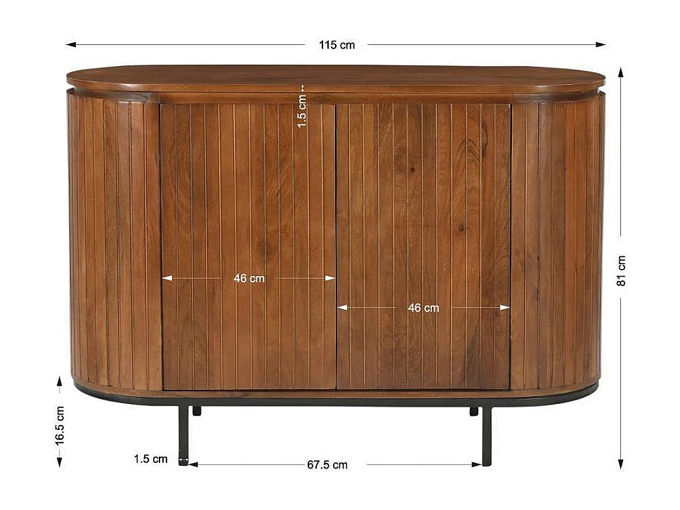 Sideboard Holzkommode mit Vierfußgestell aus Metall in Mangoholz Naturfarben