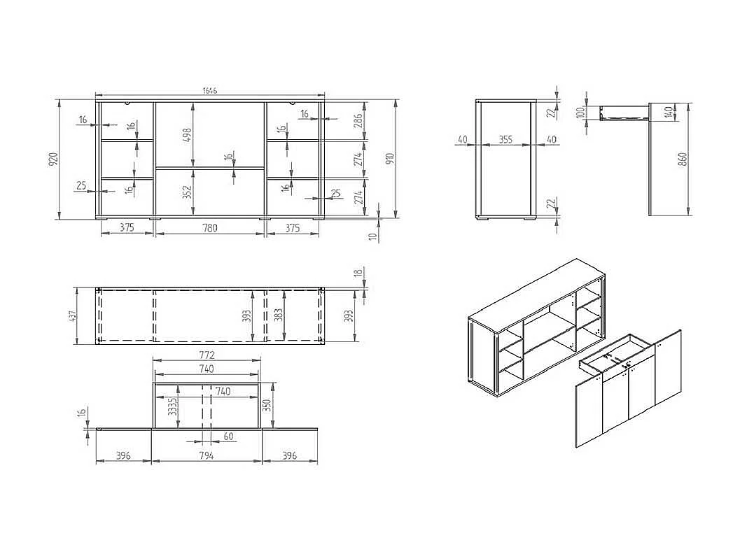 Großes Wohnzimmerhighboard in Grau Anthrazit