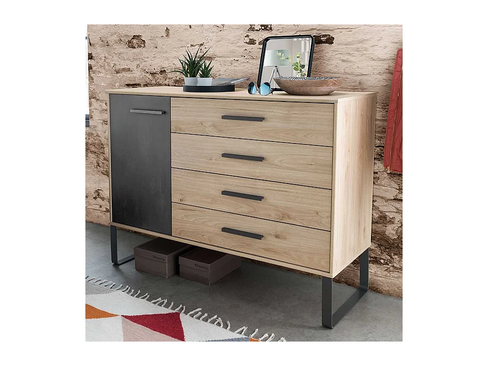 Schlafzimmer Kombikommode in Eichefarben und Dunkelgrau Made in Germany