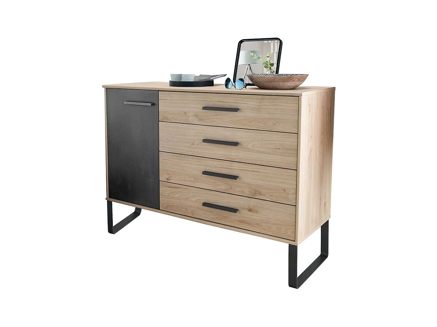 Schlafzimmer Kombikommode in Eichefarben und Dunkelgrau Made in Germany