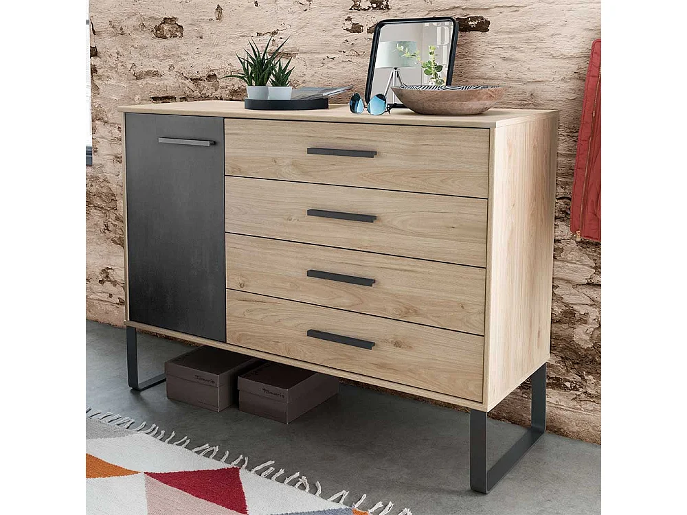 Schlafzimmer Kombikommode in Eichefarben und Dunkelgrau Made in Germany