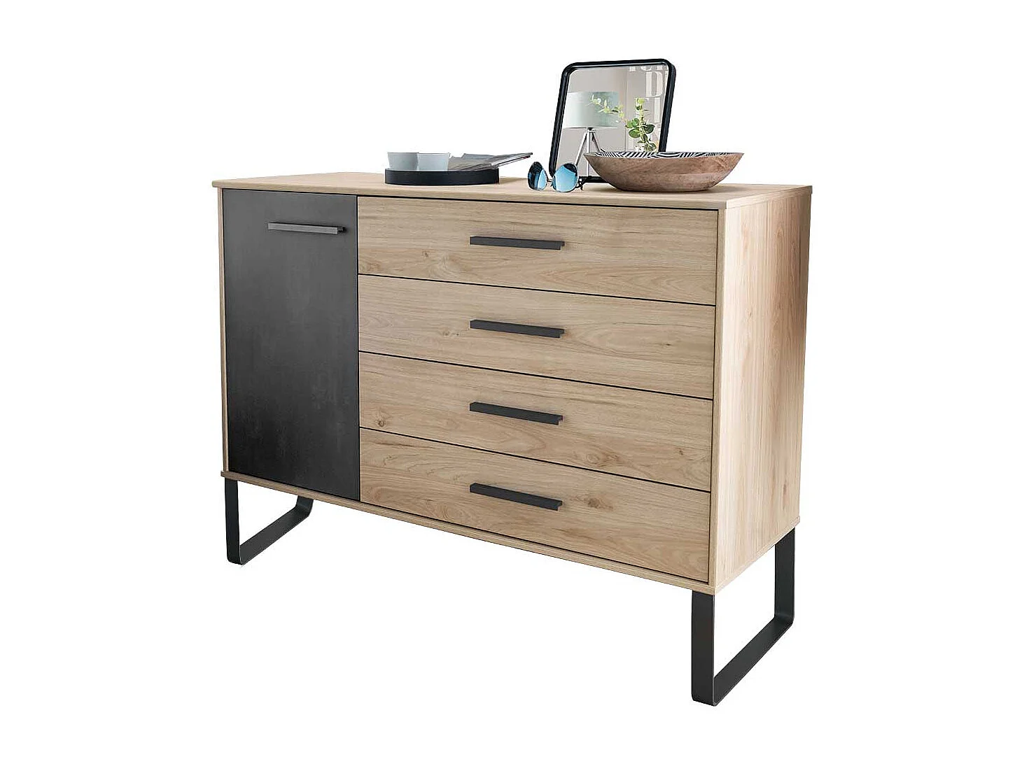 Schlafzimmer Kombikommode in Eichefarben und Dunkelgrau Made in Germany