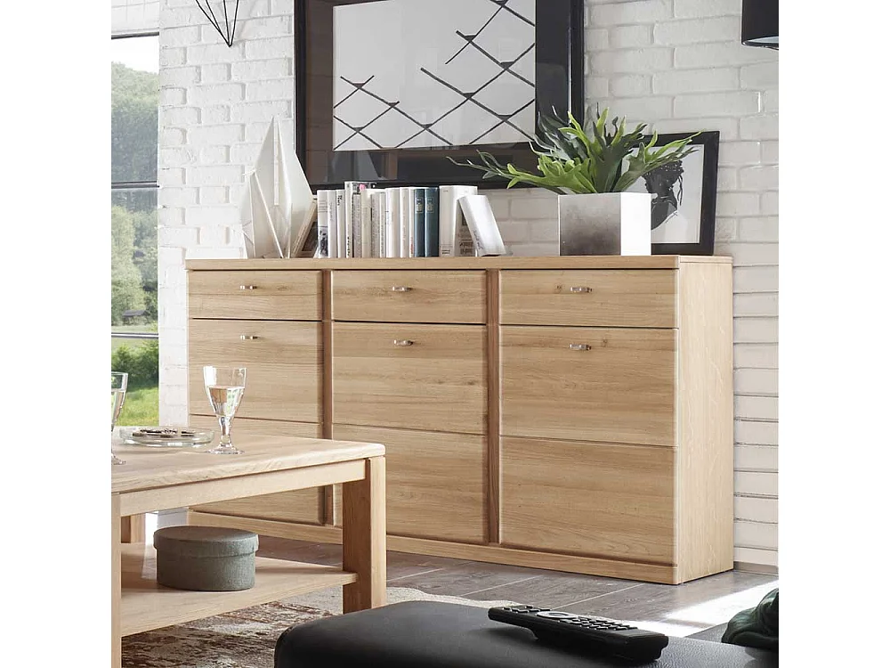 Wohnzimmer Sideboard aus Wildeiche Bianco 3 türig