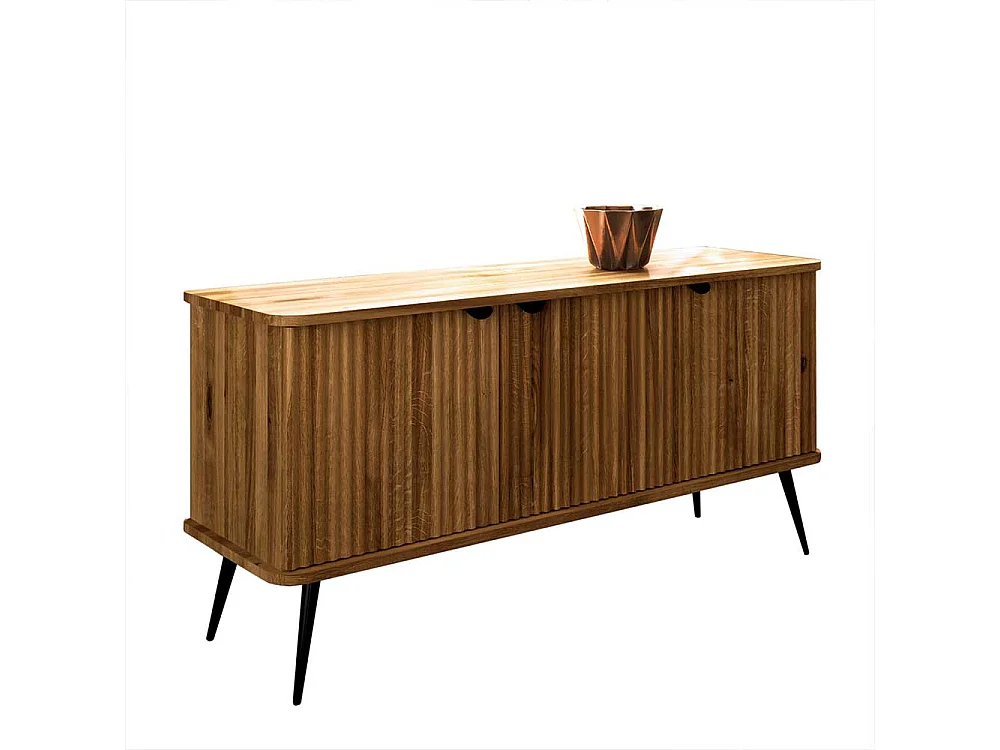 Massivholz Sideboard Wildeiche mit 3 Drehtüren Vierfußgestell aus Metall