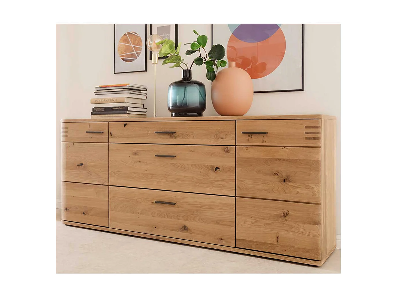 Wohnzimmer Sideboard in Balkeneiche Bianco furniert 180 cm breit