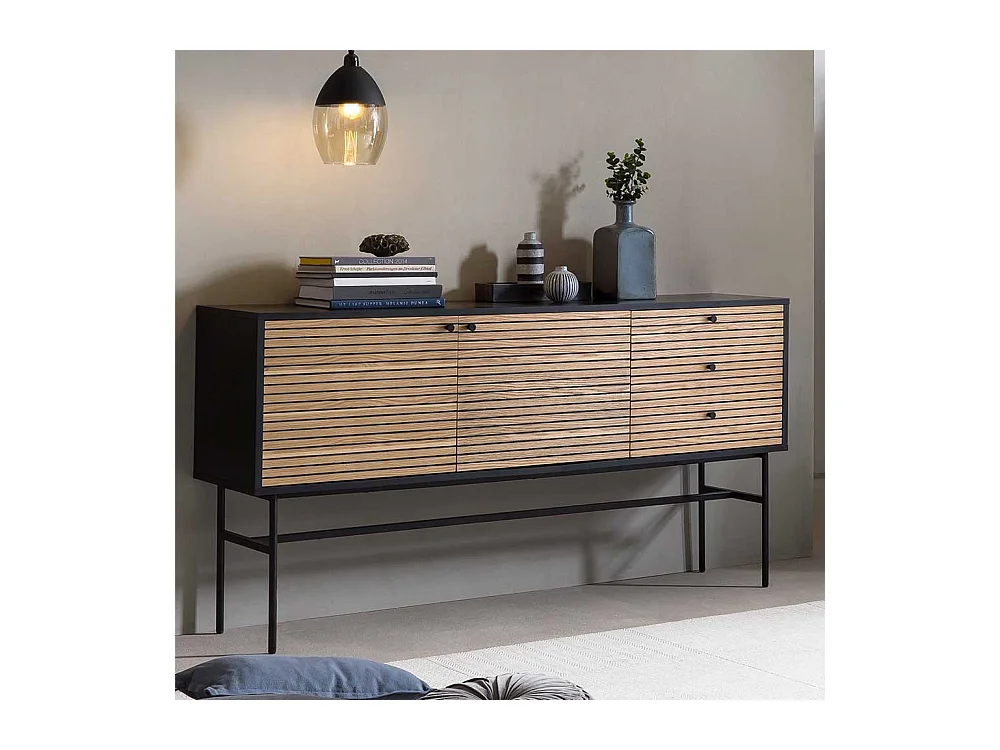 Esszimmersideboard in Eichefarben und Schwarz echtholzfurniert