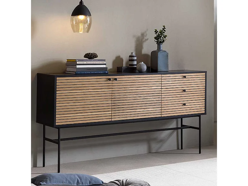 Esszimmersideboard in Eichefarben und Schwarz echtholzfurniert