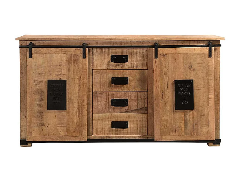 Sideboard Industriestil aus Mangobaum Massivholz Schiebetüren