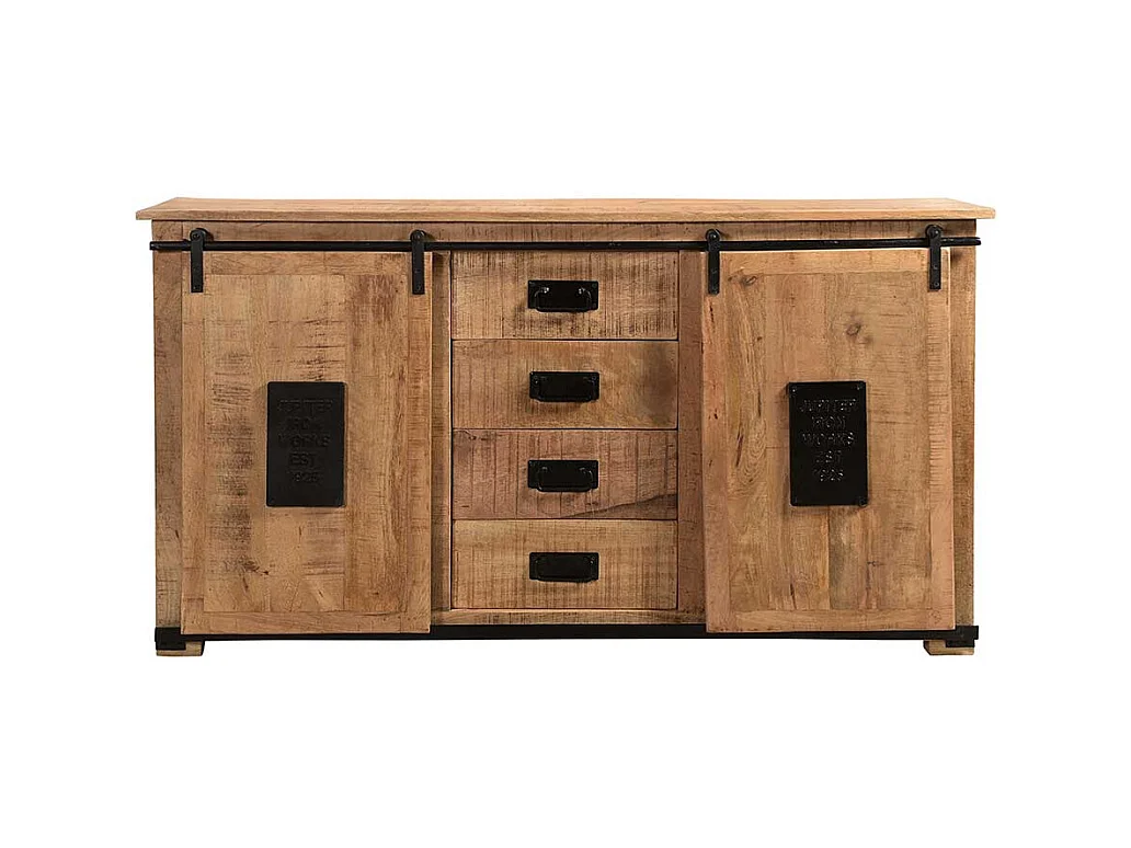 Sideboard Industriestil aus Mangobaum Massivholz Schiebetüren