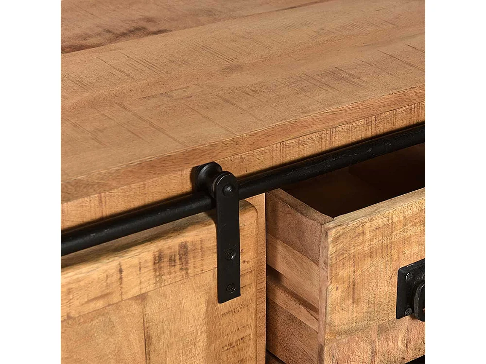 Sideboard Industriestil aus Mangobaum Massivholz Schiebetüren