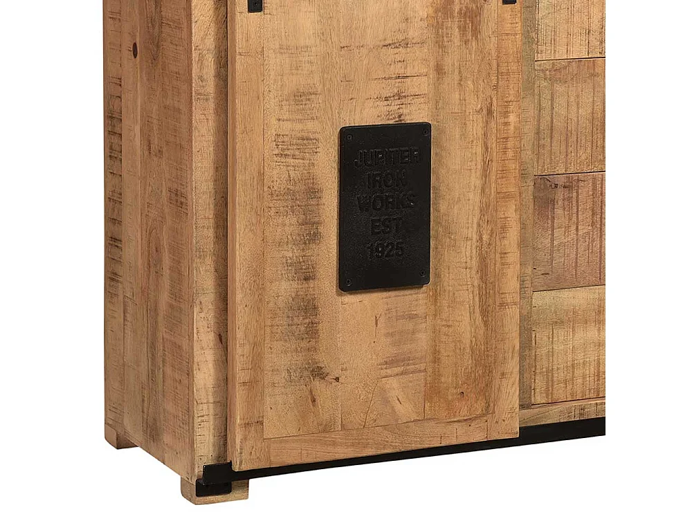 Sideboard Industriestil aus Mangobaum Massivholz Schiebetüren