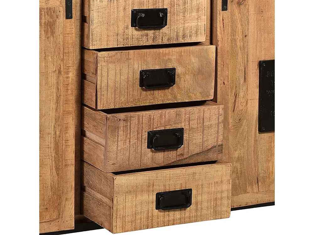 Sideboard Industriestil aus Mangobaum Massivholz Schiebetüren