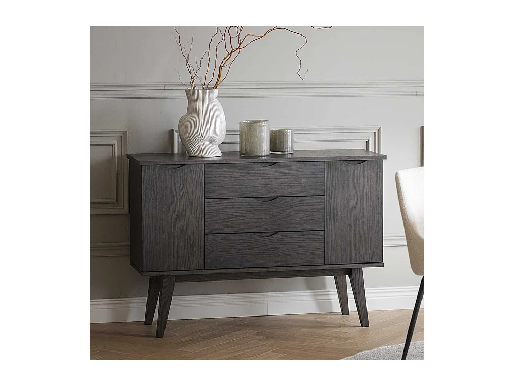 Skandi Esszimmer Sideboard in Eiche Dunkelbraun drei Schubladen und zwei T�ren