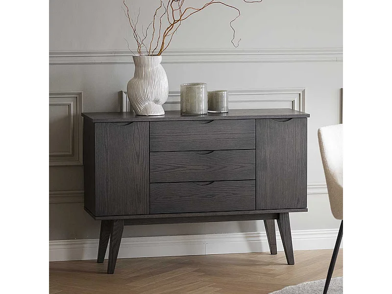 Skandi Esszimmer Sideboard in Eiche Dunkelbraun drei Schubladen und zwei Türen