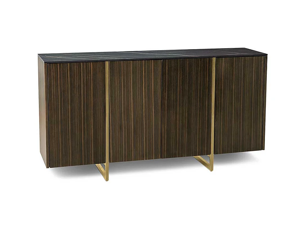 Esszimmersideboard modern in Ebenholzfarben Deckplatte in Marmor Optik Keramik