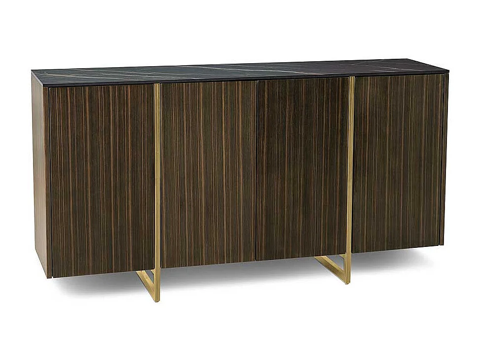 Esszimmersideboard modern in Ebenholzfarben Deckplatte in Marmor Optik Keramik