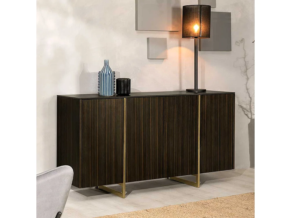 Esszimmersideboard modern in Ebenholzfarben Deckplatte in Marmor Optik Keramik