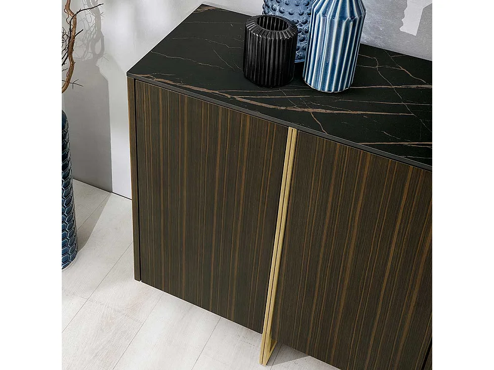 Esszimmersideboard modern in Ebenholzfarben Deckplatte in Marmor Optik Keramik