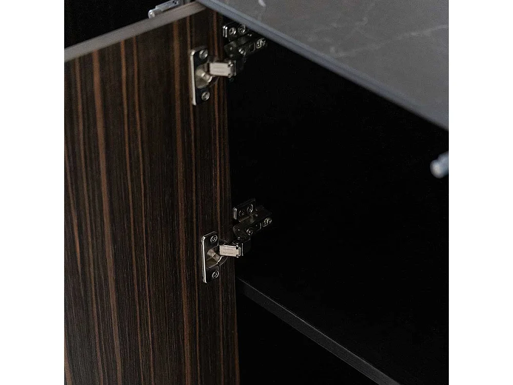 Esszimmersideboard modern in Ebenholzfarben Deckplatte in Marmor Optik Keramik