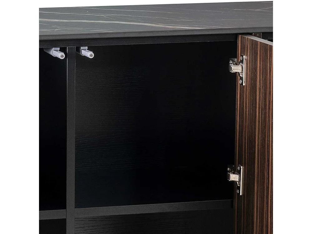 Esszimmersideboard modern in Ebenholzfarben Deckplatte in Marmor Optik Keramik