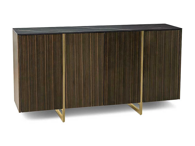 Esszimmersideboard modern in Ebenholzfarben Deckplatte in Marmor Optik Keramik