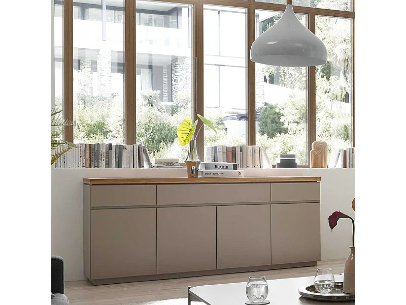 Esszimmersideboard modern Taupe 200 cm breit drei Schubladen