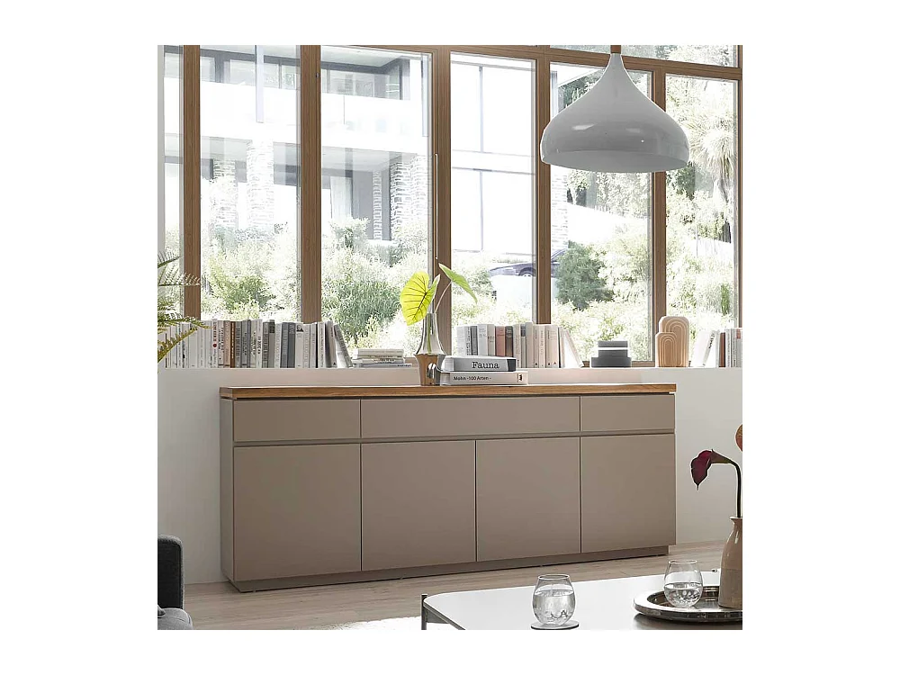 Esszimmersideboard modern Taupe 200 cm breit drei Schubladen