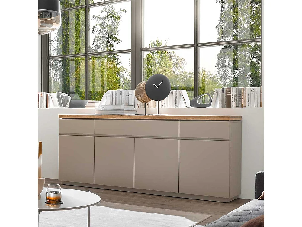 Esszimmersideboard modern Taupe 200 cm breit drei Schubladen