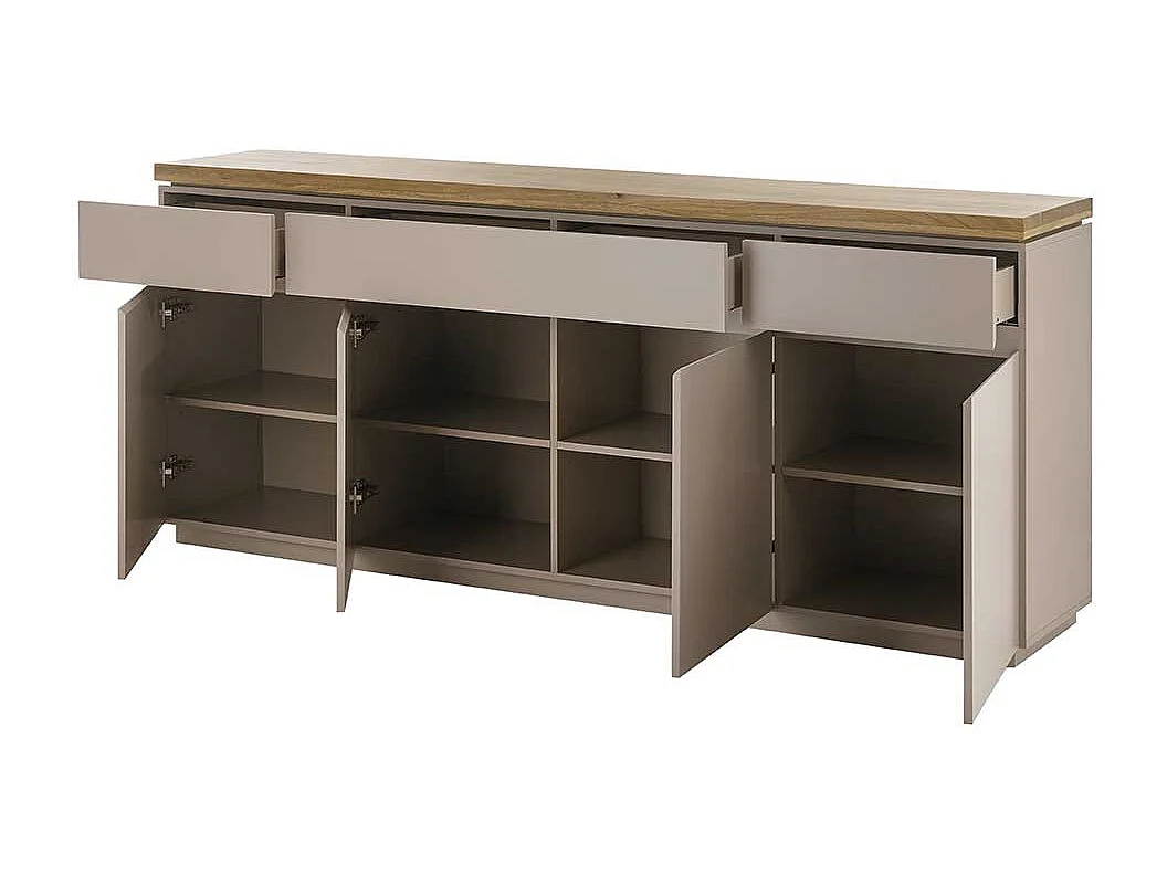 Esszimmersideboard modern Taupe 200 cm breit drei Schubladen