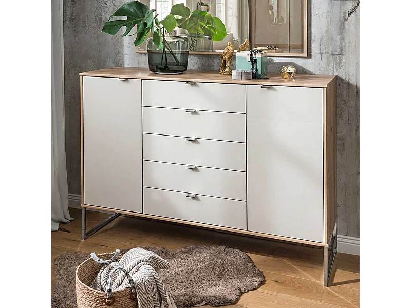 Anrichte in Beige und Eiche Bianco Made in Germany