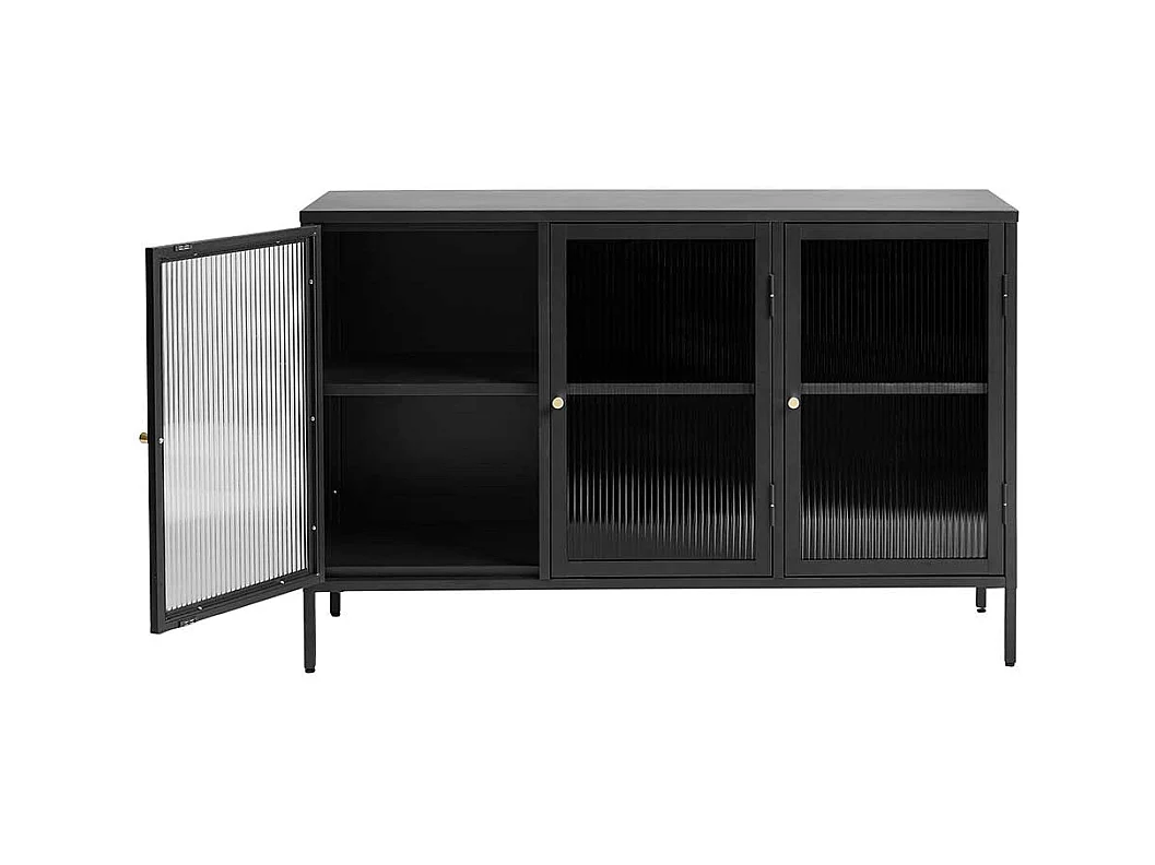 Sideboard mit Glastüren im Industrie und Loft Stil Schwarz