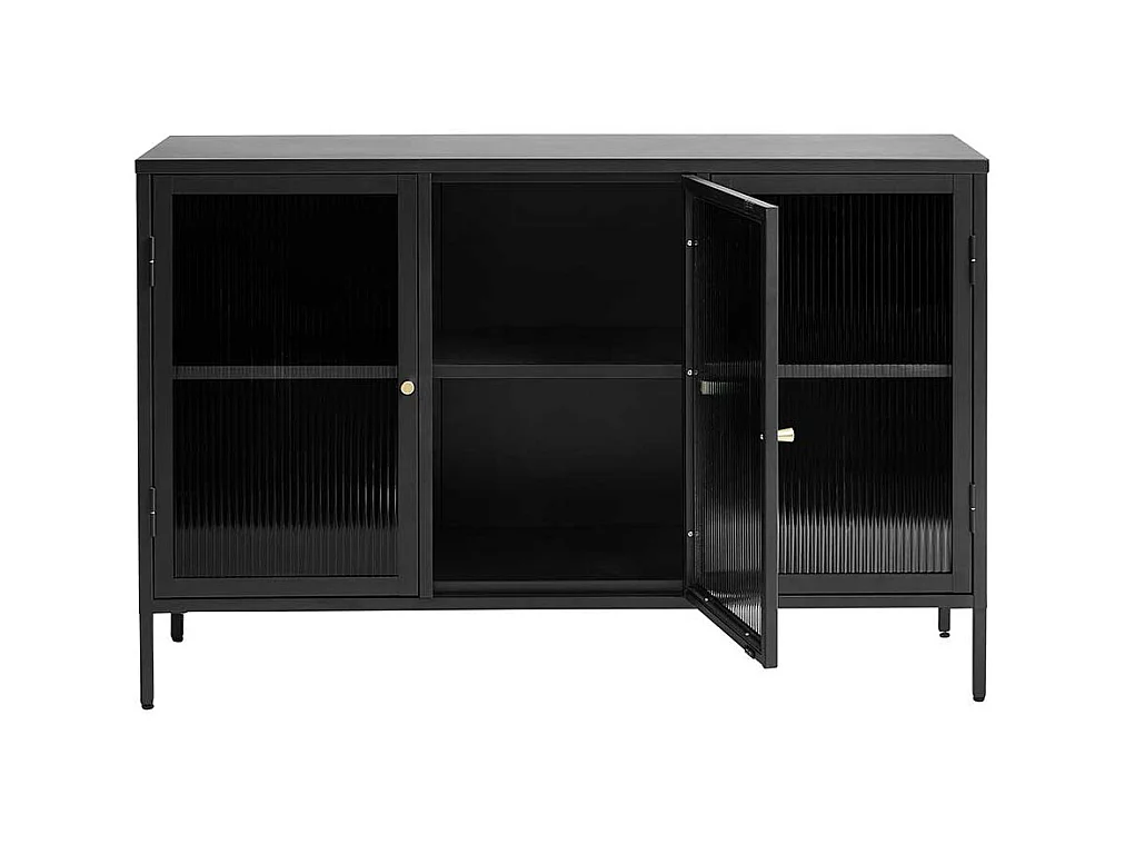 Sideboard mit Glastüren im Industrie und Loft Stil Schwarz