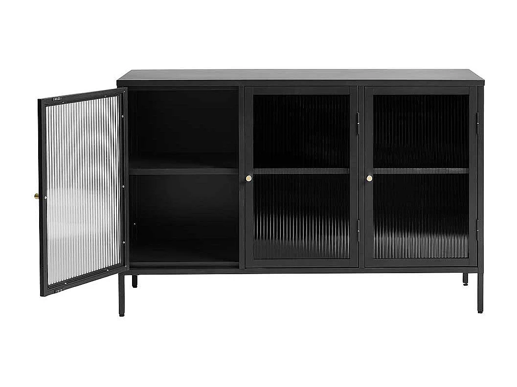 Sideboard mit Glastüren im Industrie und Loft Stil Schwarz