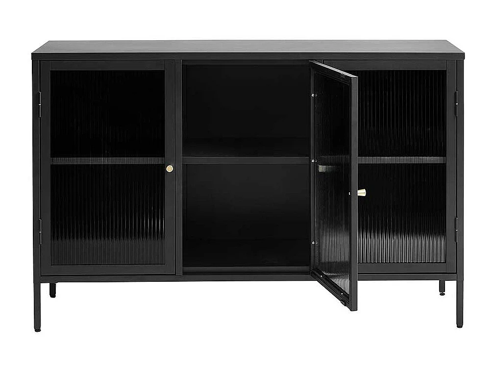 Sideboard mit Glastüren im Industrie und Loft Stil Schwarz